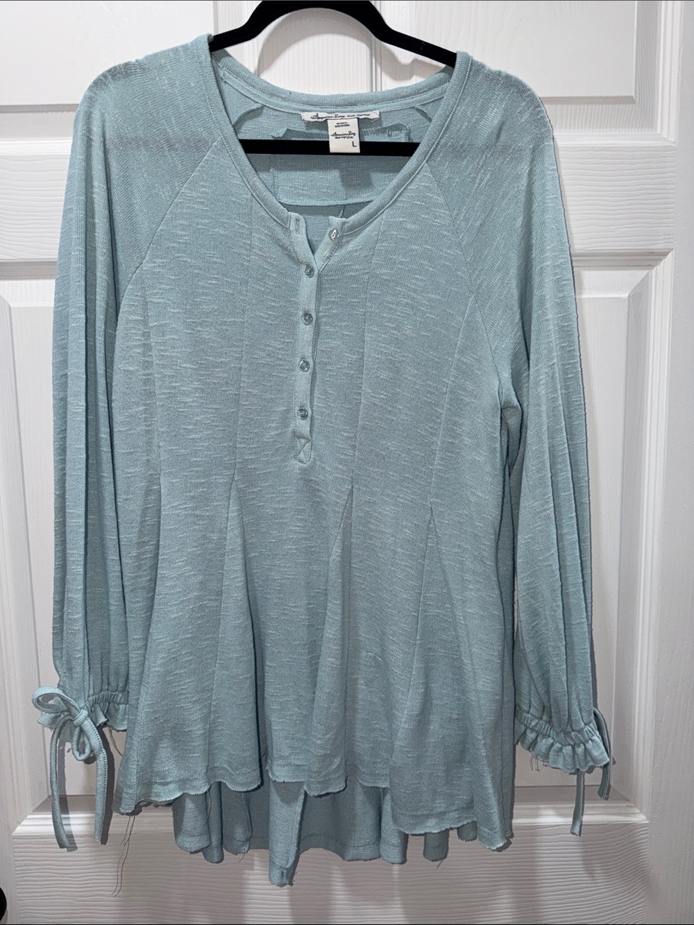 American Rag Pale Blue Long Sleeve Henley with Tie Cuffs
